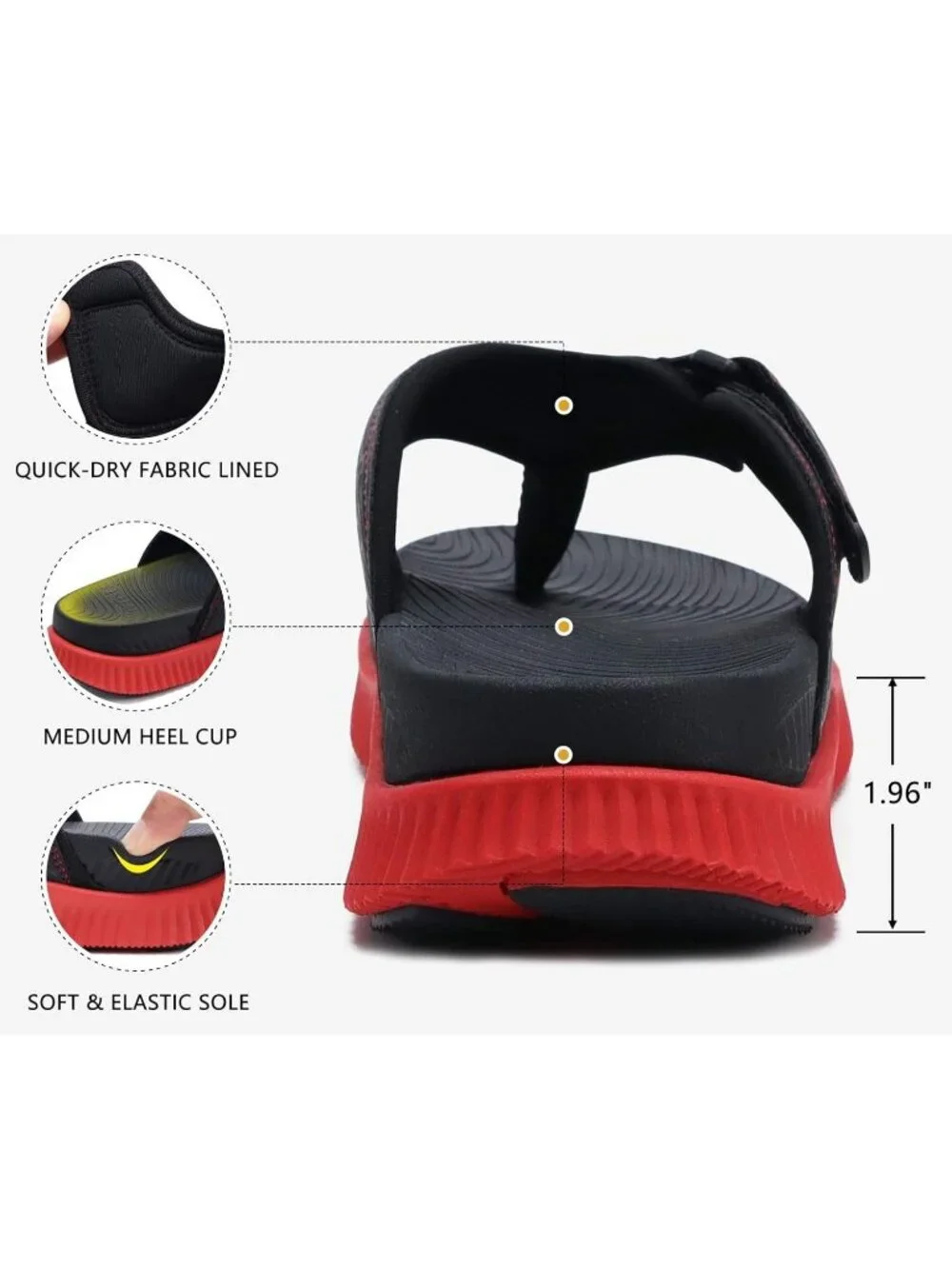 Men Red Black Adjustable Thick Athletic Cushion Orthotic Flip Flops Sandal Shoes